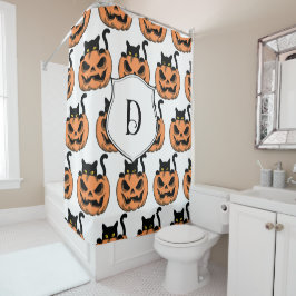 Vintages Halloween Cat Spooky Muster Personalisier Duschvorhang