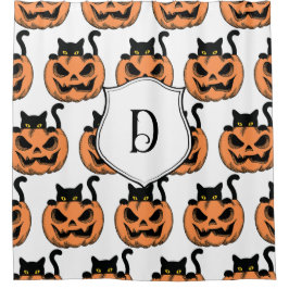 Vintages Halloween Cat Spooky Muster Personalisier Duschvorhang