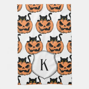 Vintages Halloween Cat Spooky Muster Personalisier Geschirrtuch