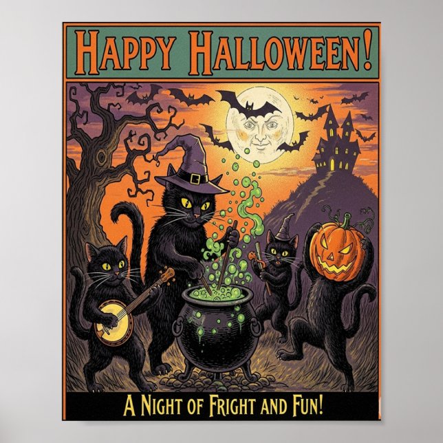 Vintages Halloween Cats Poster (Vorne)