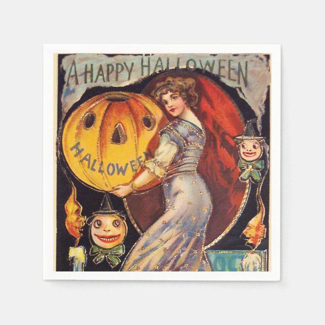 Vintages Halloween-Dame-Party Serviette (Vorderseite)
