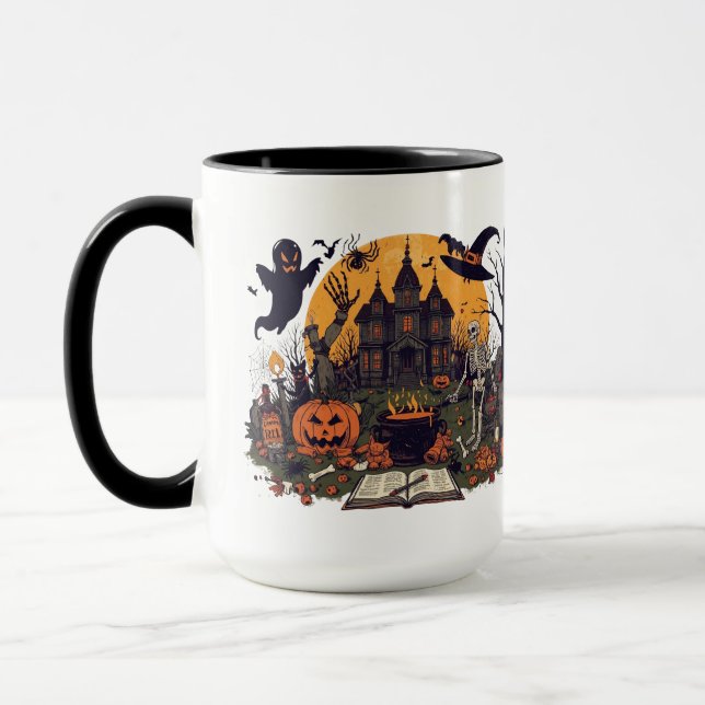 Vintages Halloween-Design - Geist, Kürbis Tasse (Links)
