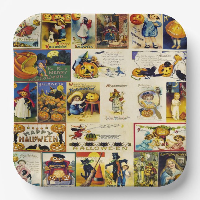 Vintages Halloween Ephemera Pappteller (Vorderseite)