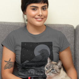 Vintages Halloween Full Moon Crow Skull Gothic T-Shirt