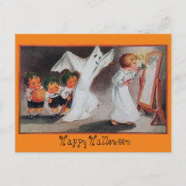 Vintages Halloween Girl mit Kerze Postkarte