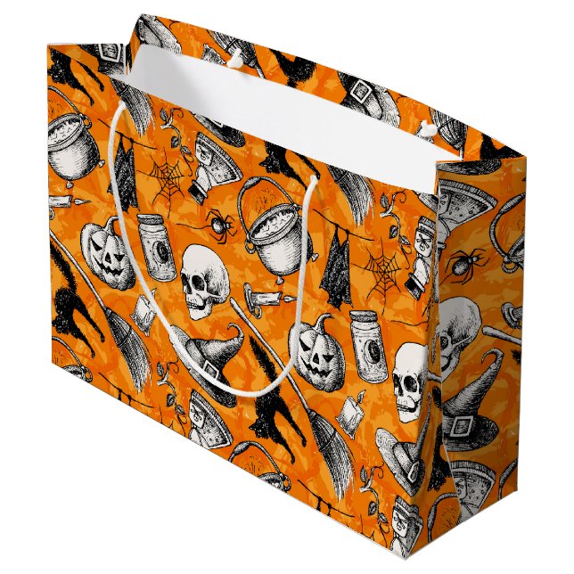 Vintages Halloween Große Geschenktüte (Rückseite Schrägansicht)