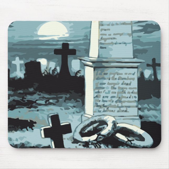 Vintages Halloween, gruseliger Friedhof mit Gräber Mousepad (Vorne)