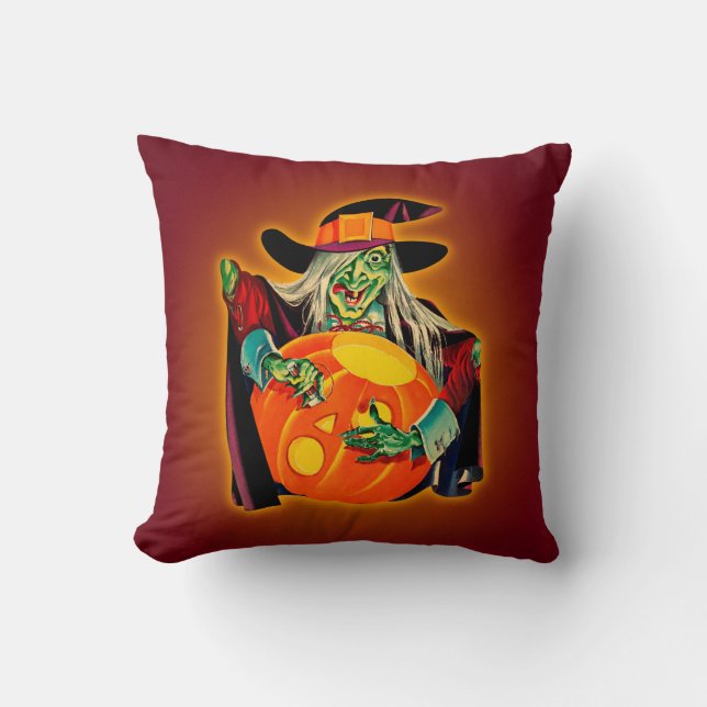 Vintages Halloween-Hexenkissen Kissen (Vorderseite)