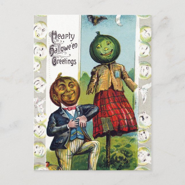 Vintages Halloween Holiday Kürbis Postkarte (Vorderseite)