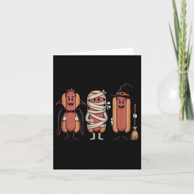 Vintages Halloween Hotdog Vampire Hexenmummy Karte (Vorderseite)