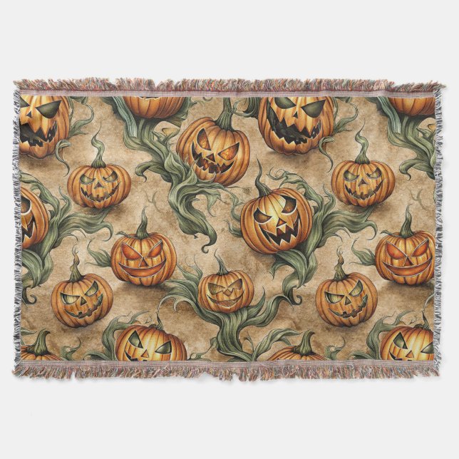 Vintages Halloween-Jack-O-Lantern-Weinmuster Decke (Vorderseite)