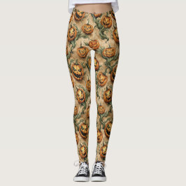 Vintages Halloween-Jack-O-Lantern-Weinmuster Leggings