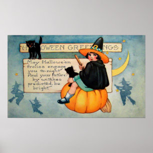 Vintages Halloween-Katzendekor Poster