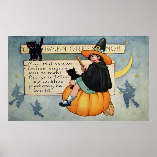 Vintages Halloween-Katzendekor Poster (Vorne)