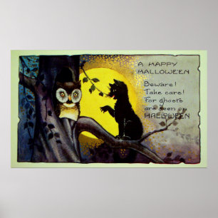 Vintages Halloween-Katzenuhdekor Poster