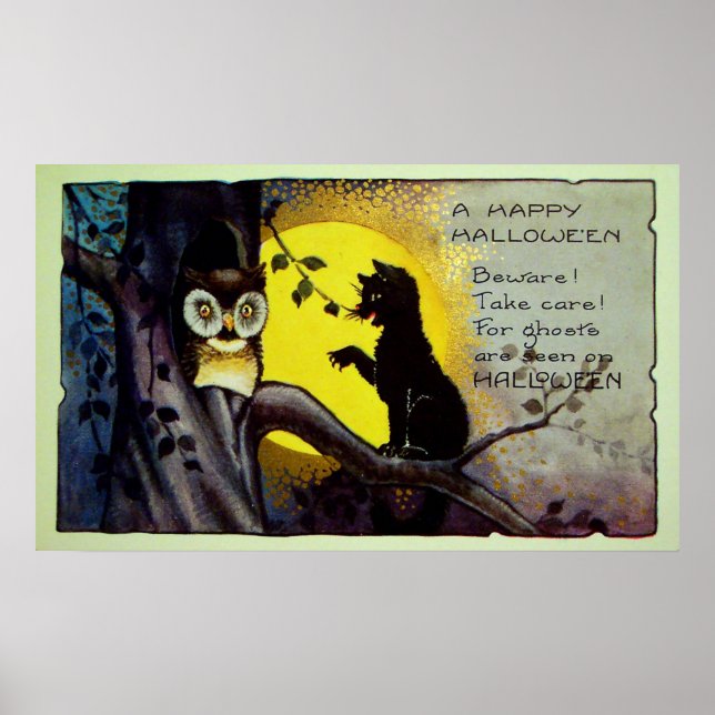Vintages Halloween-Katzenuhdekor Poster (Vorne)
