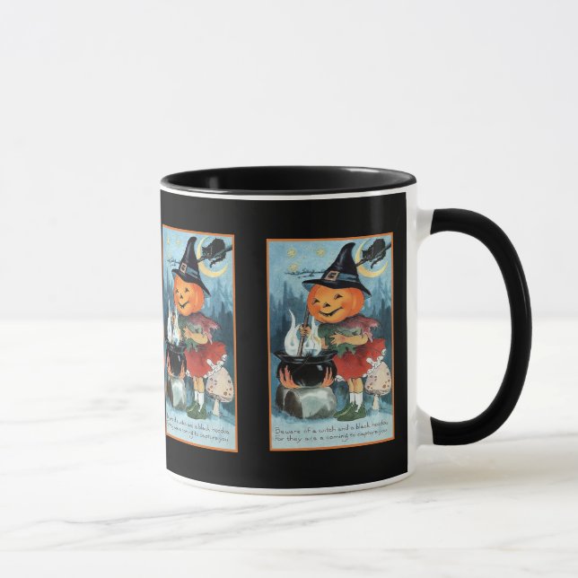 Vintages Halloween-Kürbis-Hexe-Mädchen Tasse (Rechts)