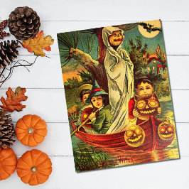 Vintages Halloween-Kürbisboot Postkarte