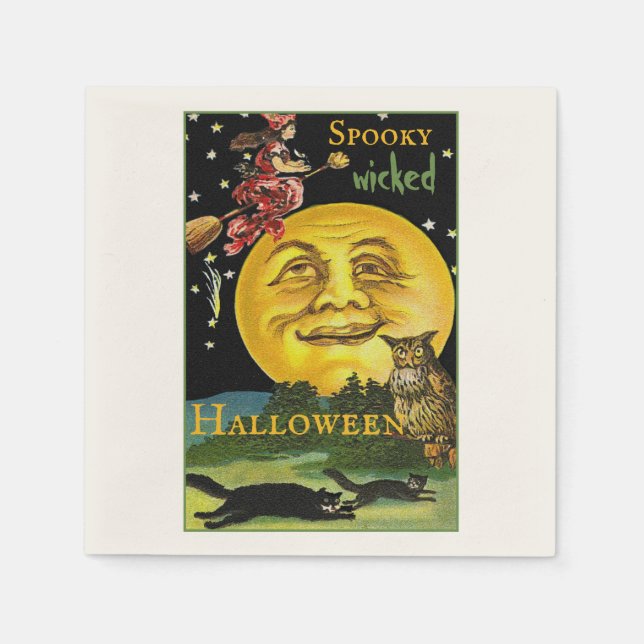 Vintages Halloween-Mondschauspiel Serviette (Vorderseite)