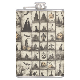 Vintages Halloween-Muster mit Sepia Flachmann