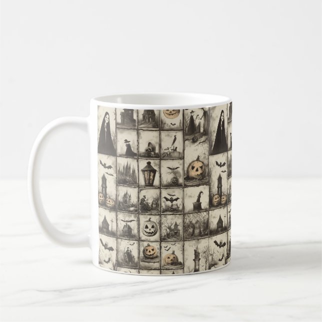 Vintages Halloween-Muster mit Sepia Kaffeetasse (Links)