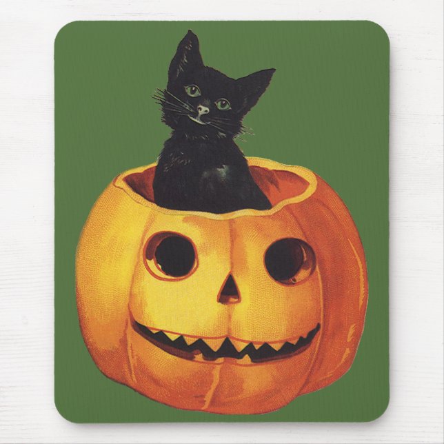 Vintages Halloween, Niedliche Schwarze Katze in ei Mousepad (Vorne)