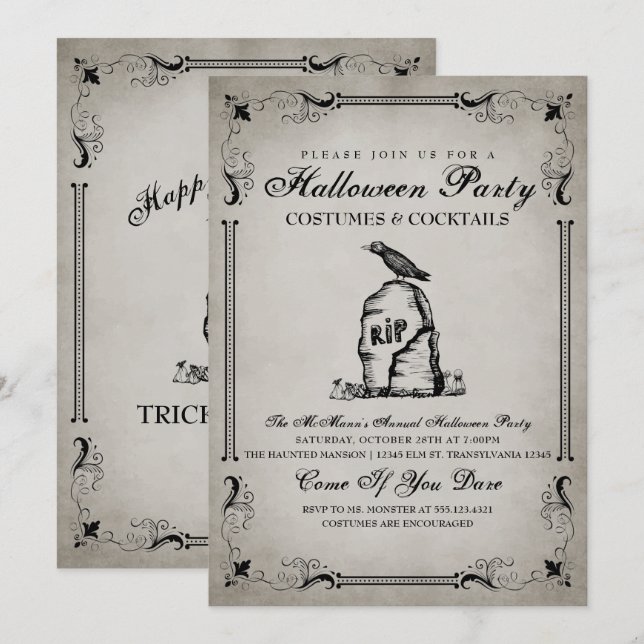 Vintages Halloween-Party Einladung (Vorne/Hinten)