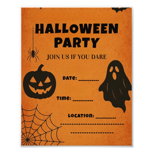 Vintages Halloween-Party Einladung | Spooky Icons Fotodruck (Vorne)