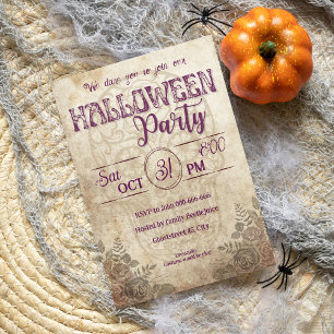 Vintages Halloween-Party mit lila Süßschädel Einladung