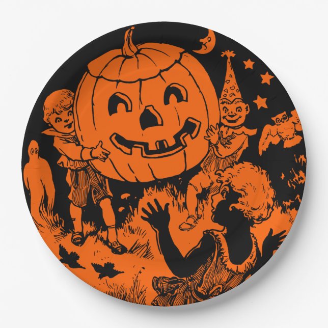 Vintages Halloween-Party Pappteller (Vorderseite)