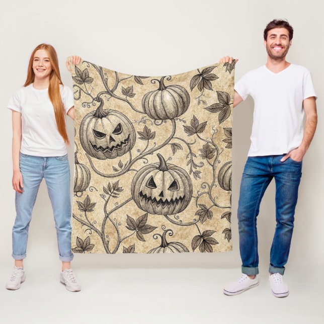 Vintages Halloween Pumpkin Vine-Muster Fleecedecke (Beispiel)