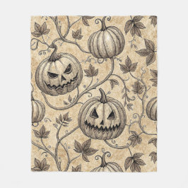 Vintages Halloween Pumpkin Vine-Muster Fleecedecke