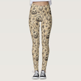 Vintages Halloween Pumpkin Vine-Muster Leggings