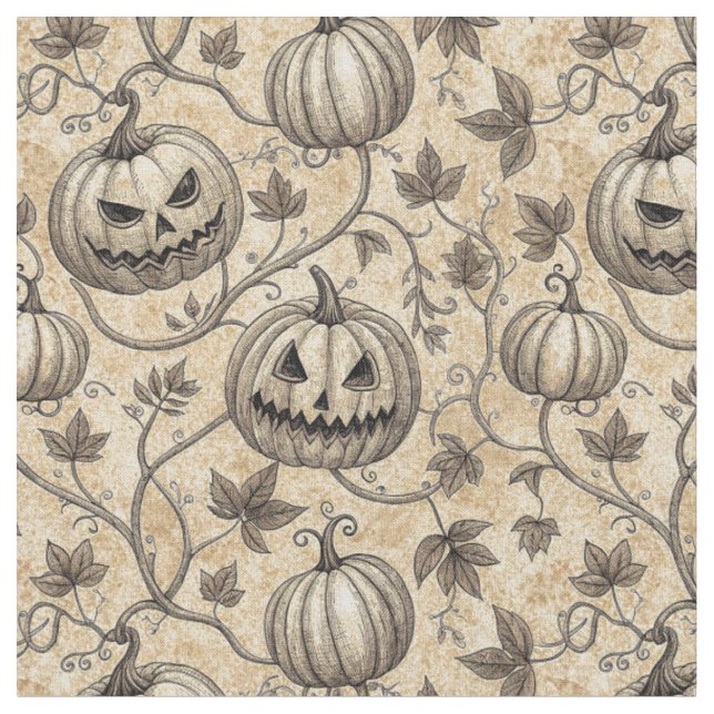 Vintages Halloween Pumpkin Vine-Muster Stoff (Nahaufnahme)
