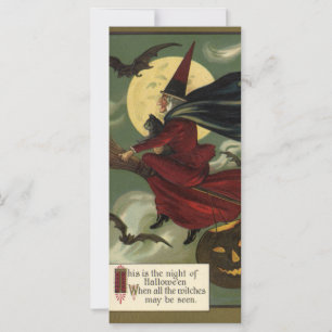 Vintages Halloween-Riding-Broomstick mit Katze