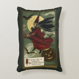 Vintages Halloween-Riding-Broomstick mit Katze Dekokissen