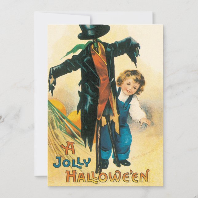 Vintages Halloween Scarecrow Ellen Clapsaddle Part Einladung (Vorderseite)