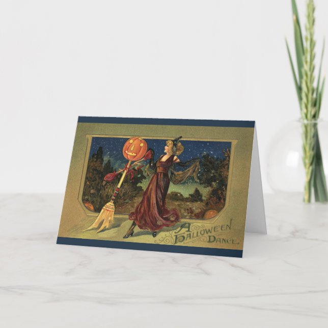 Vintages Halloween, schöne Tanzhexe Karte (Vorderseite)