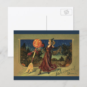 Vintages Halloween, schöne Tanzhexe Postkarte