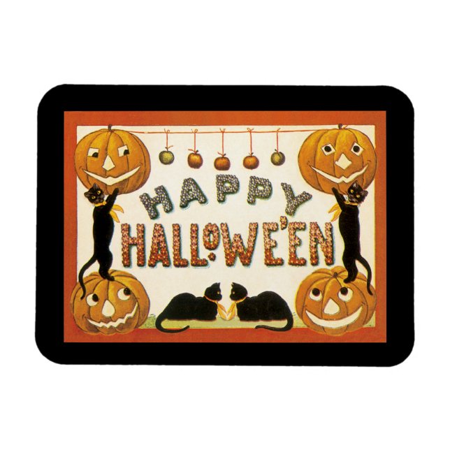 Vintages Halloween, Schwarze Katzen mit Jackolante Magnet (Horizontal)