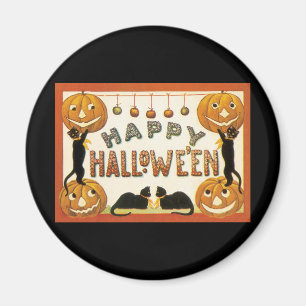 Vintages Halloween, Schwarze Katzen mit Jackolante Magnet