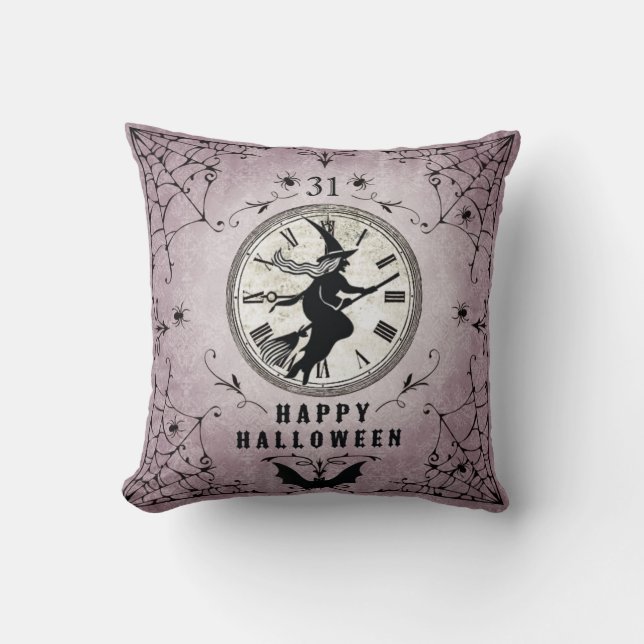 Vintages Halloween-Silhouette-Hexekissen Kissen (Vorderseite)