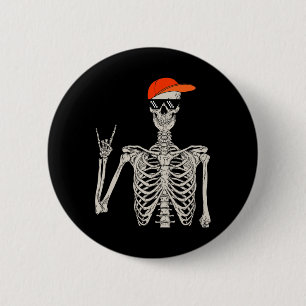 Vintages Halloween Skeleton Rock On Hand Skelett m Button