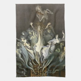 Vintages Halloween, Skeleton Violinist und Geister Geschirrtuch