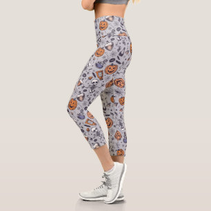 Vintages Halloween-Skelett und Potions-Muster Capri Leggings
