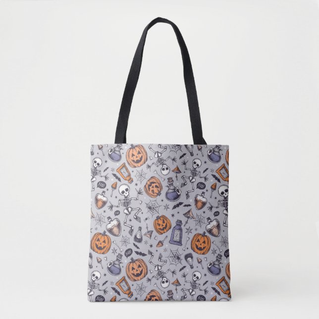 Vintages Halloween-Skelett und Potions-Muster Tasche (Vorderseite)