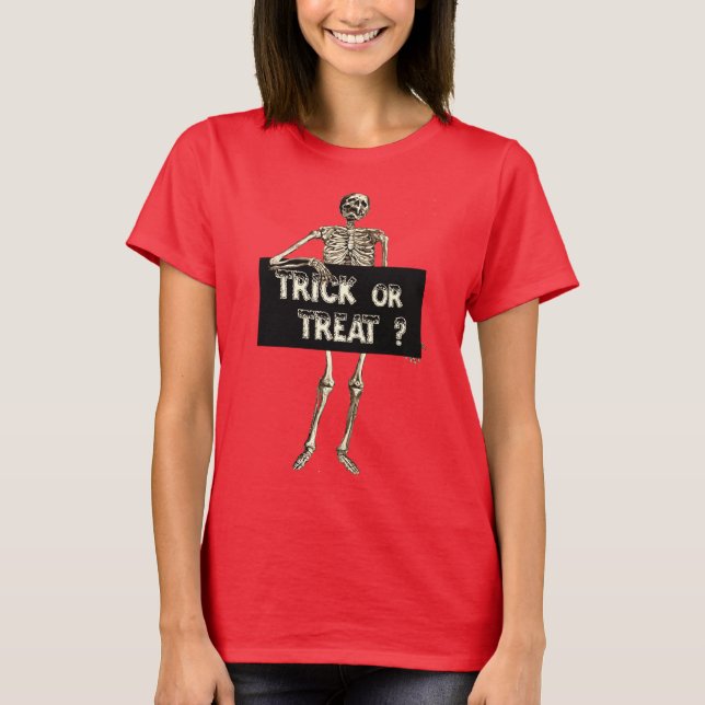 Vintages Halloween, Skeletttrick oder Trete T-Shirt (Vorderseite)