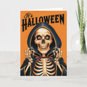 Vintages Halloween Skelton mit Kap Feiertagskarte