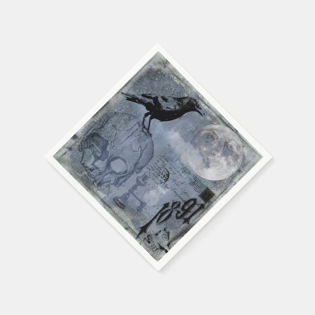 Vintages Halloween-Skull und Crow-Dekoupage Serviette (Ecke)