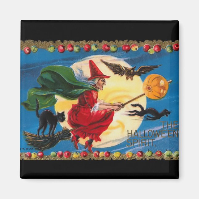 Vintages Halloween Spirit Hexenmagnet Magnet (Vorne)